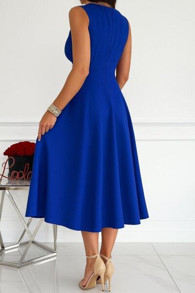 Mossta Double Breasted Collar Skirt Flared Sleeveless Imported Crepe Dress - Saks