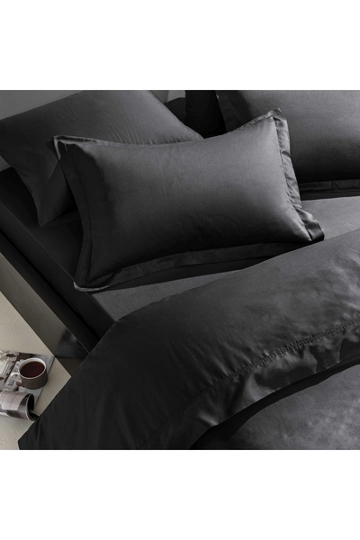 Linens Mix&Match Cotton Satin Double Fitted Sheet Black