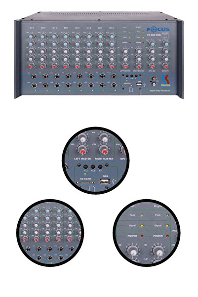 startech Focus F8-600 USB 2x300W 8 Kanal Stereo Cami Anfisi Power Mixer Amfi