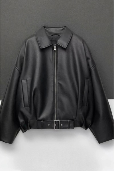 MEECY Yeni Sezon Suni Oversize Bomber Deri Ceket