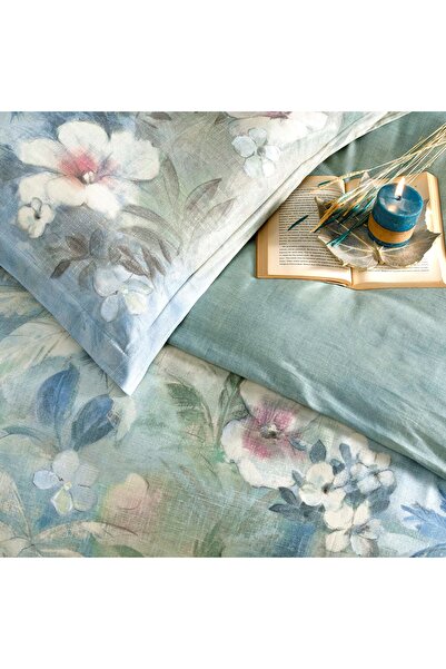 Linens Blue Laima Cotton Satin King Duvet Cover Set