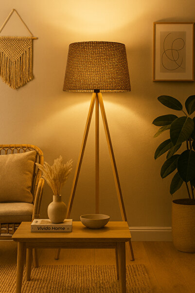 Vivido Home Doğal Hasır Kahve Ahşap Lambader