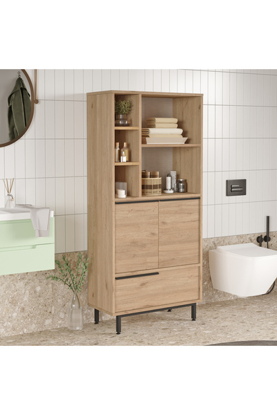 Yurupa Bohem Banyo Dolabı Çok Amaçlı Dolap 3 Kapaklı Metal Ayaklı Sepet BOH9C-S