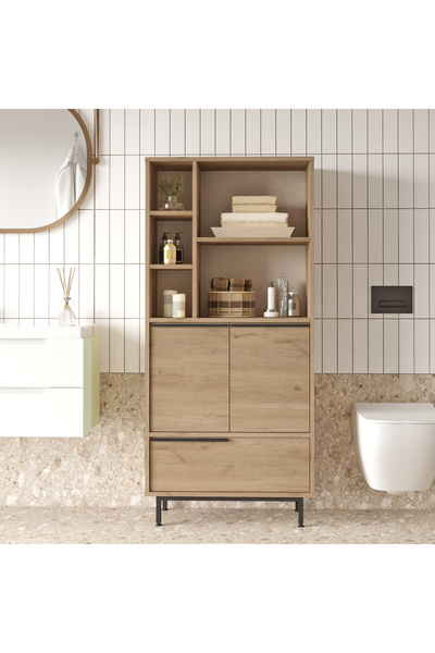 Yurupa Bohem Banyo Dolabı Çok Amaçlı Dolap 3 Kapaklı Metal Ayaklı Sepet BOH9C-S