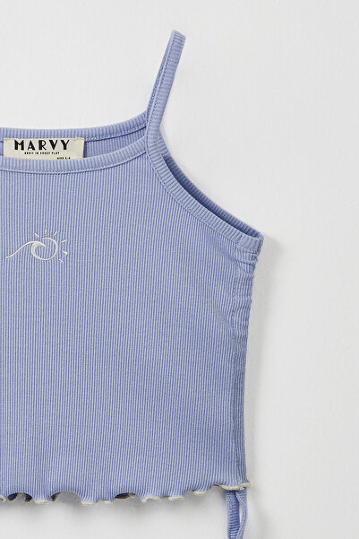 Marvy Blue Ribbed Strap Blouse - Mini Shorts