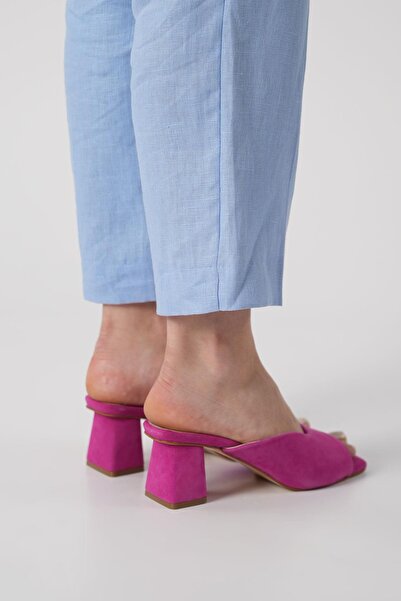 Bestyle Anna Women's Fuchsia Real Leather Heeled Slippers