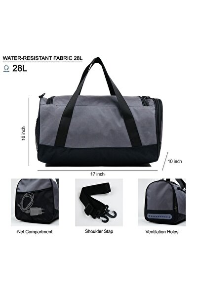 Solo Bag Gray Sports, Fitness and Travel Bag with Shoe Compartment and Ventilation