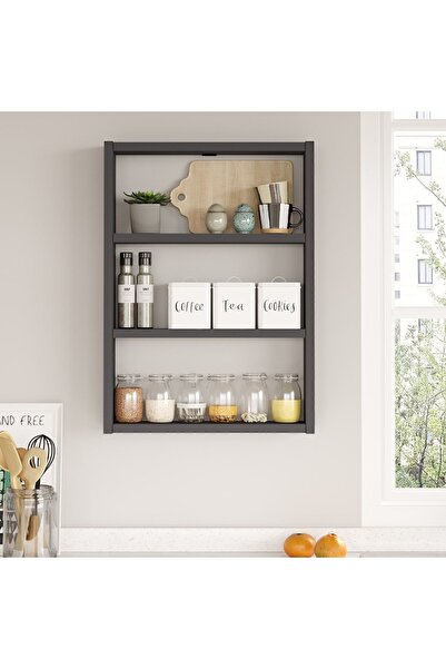 Yurupa Monya 3'Lü Duvar Rafı Mutfak Banyo Rafı Antrasit MON1-AN