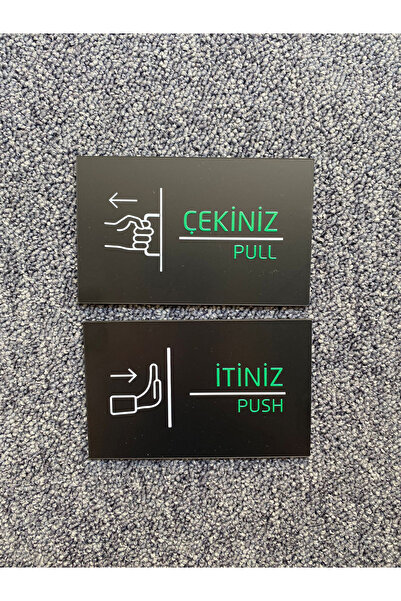 Yönline İtiniz Çekiniz Kapı Uyarı Tabelası Seti Kendinden Yapışkanlı Push Pul...