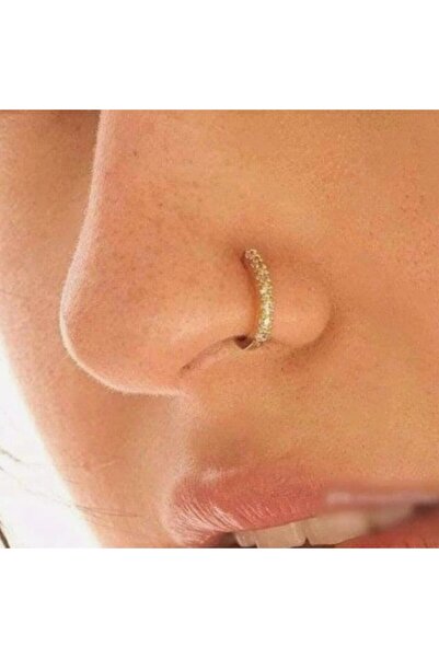 Heppii Taşlı İncecik Gold Kaplama Halka Hızma Gümüş İnce Halka Burun Hızma