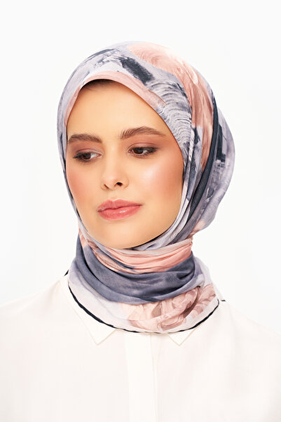 MOISCARF Eșarfă cu model pătrat Fleur de Ciel, gri