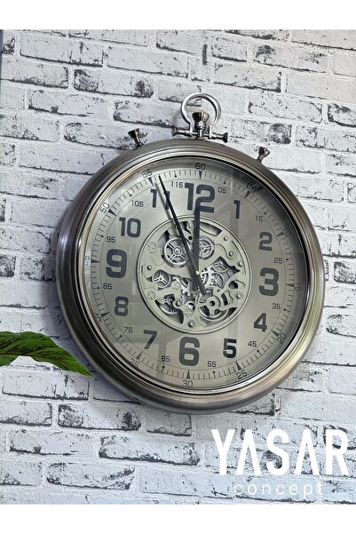 YASAR CONCEPT Chronovia Metal Çarklı Duvar Saati Gümüş 60 Cm
