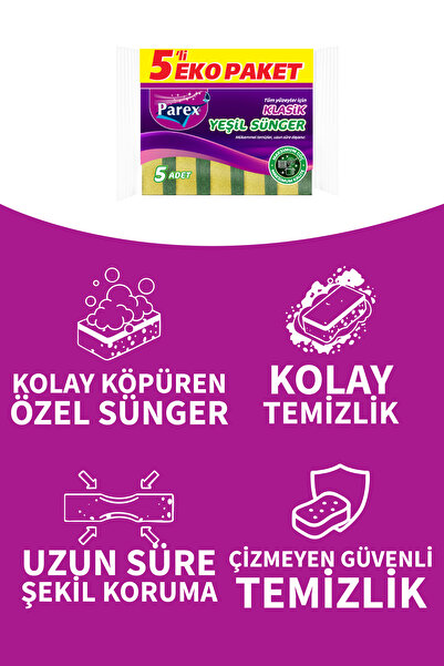 Parex Classic Green Sponge Flat 5 Pack