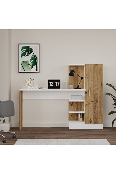 Yurupa Wose Kitaplıklı Çalışma Masası, Çocuk Çalışma Masası Atlantik Çam Beyaz WOS2-AW