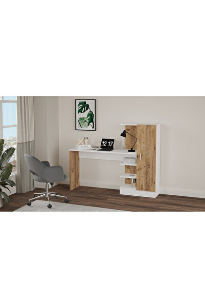 Yurupa Wose Kitaplıklı Çalışma Masası, Çocuk Çalışma Masası Atlantik Çam Beyaz WOS2-AW