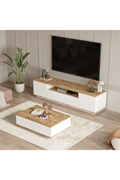 Yurupa Aven Tv Ünitesi Orta Sehpa 2'li Set Çam-beyaz AVE17-AW