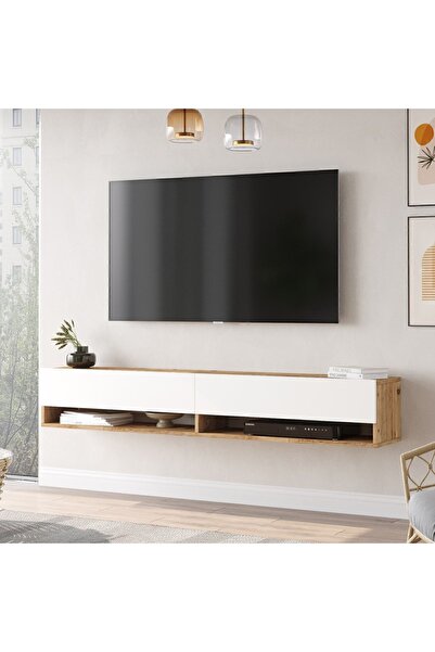 Yurupa Aven Tv Ünitesi Tv Sehpası Kapaklı Raflı 180cm Çam-Beyaz AVE9-AW