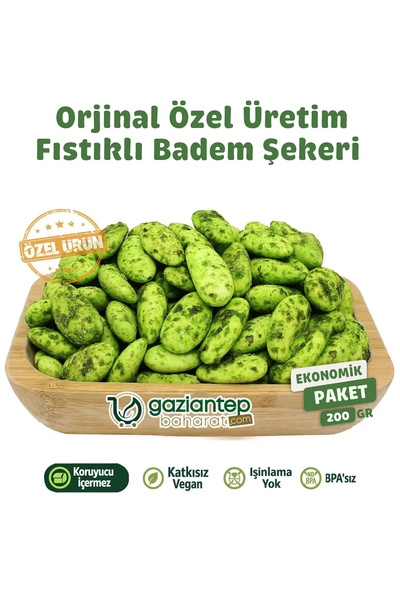 Gaziantep Baharat Antep Fıstıklı Badem Şekeri 200 gr – Taze, Geleneksel Şeker...