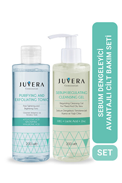 JUVERA Cosmeceuticals Yağlı Ve Akneye Eğilimli Ciltler Için Temizleme Jeli Ve Gözenek Sıkılaştırıcı Arındırıcı Tonik
