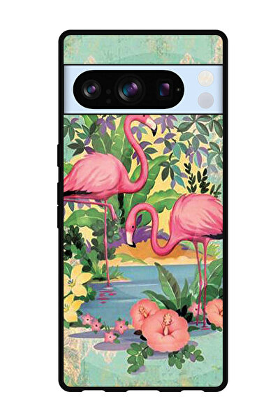 Theodor جراب واقٍ مضاد للخدش والصدمات لهاتف Google Pixel 8 Pro بتصميم طيور النحام الوردي