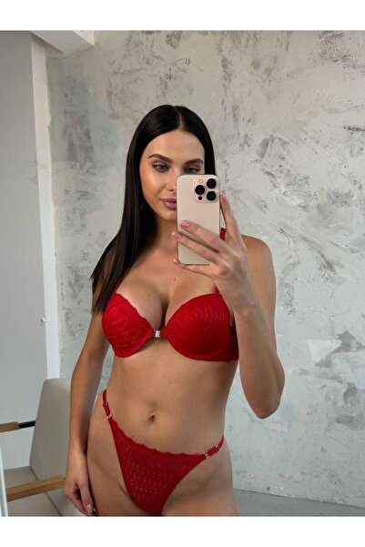Lingerie Червоний бюстгальтер з підкладкою, що відкривається спереду, з відкритою спиною, включаючи танга-трусики, жіноча білизна