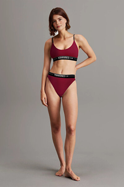 Yohannes Club طقم ملابس داخلية نسائية قطن (حمالة صدر بيكيني سليب) عنابي
