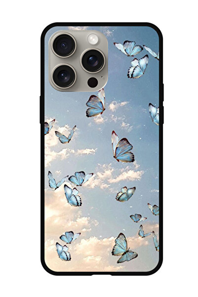 Theodor جراب واقٍ مضاد للخدش والصدمات لهاتف iPhone 15 Pro Max فراشة في السماء