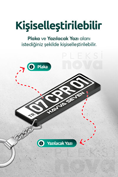 Pleksinova Kişiye Özel İsimli Plakalı Plaka Anahtarlık Araba Hediyesi Araba Süsü Siyah - Çift Taraflı
