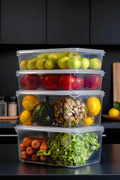 Ecolux 2 Pieces 6Lt + 2 Pieces 3.5Lt Mega Vacuum Leakproof Crisper Storage Container Set - Refrigerator Organizer