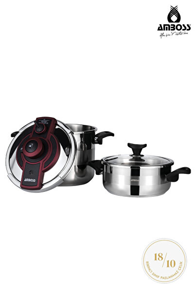 Amboss Ametist Matik 2’li Paslanmaz Çelik Düdüklü Tencere 3,5 lt + 7 lt