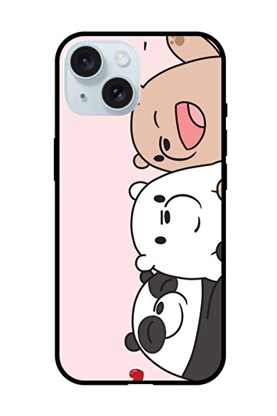 Theodor جراب واقٍ مضاد للخدش والصدمات لهاتف iPhone 15 بتصميم ثري فريندز باندا