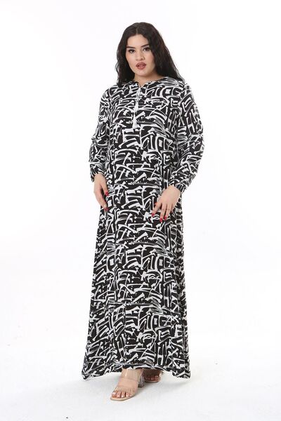 Şans Μαύρο Φόρεμα Βισκόζης Plus Size - Μακρύ μανίκι 65N38174