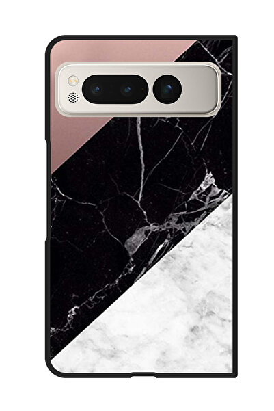 Theodor جراب حماية لهاتف Google Pixel Fold ذو سطح رخامي أسود سادة