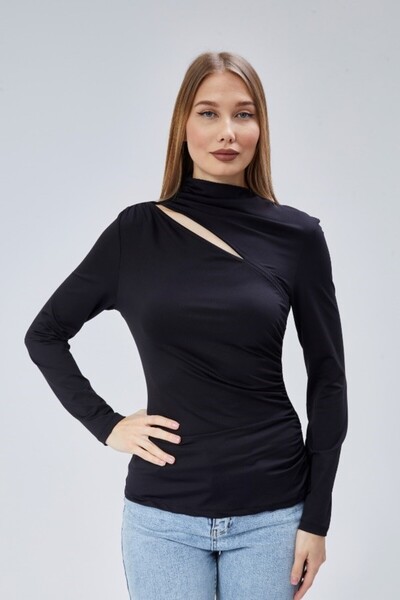 Maison La Femme بلوزة نسائية بأكمام طويلة مع تفاصيل الكتف