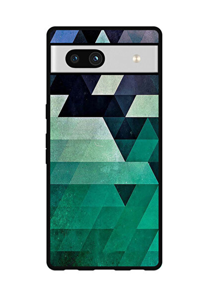 Theodor جراب واقٍ مضاد للخدش والصدمات لهاتف Google Pixel 7a بنمط مثلث ألوان بحرية