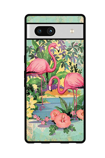 Theodor جراب واقٍ مضاد للخدش والصدمات لهاتف Google Pixel 7a بتصميم طيور النحام الوردي