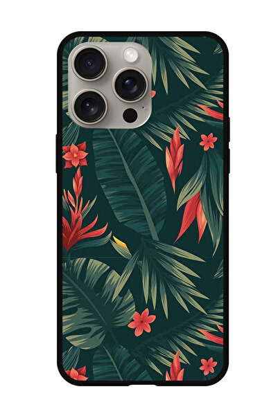 Theodor جراب واقٍ مضاد للخدش والصدمات لهاتف iPhone 15 Pro Max بأوراق خضراء