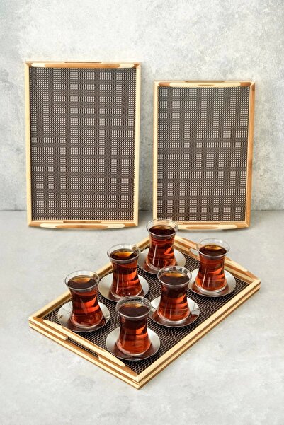 AVANTAGE HOME Mia - Set of 3 Bamboo Rectangular Rattan Patterned Trays Large: 40X28 cm Medium: 37X25 cm Small: 33X22 cm