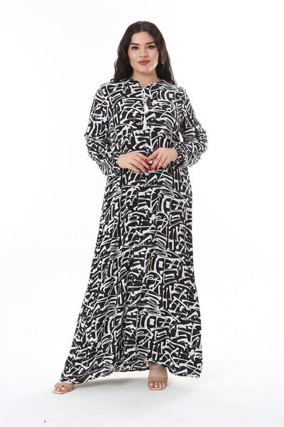 Şans Μαύρο Φόρεμα Βισκόζης Plus Size - Μακρύ μανίκι 65N38174