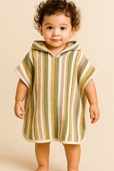 kidosh %100 Organik Pamuk | 4 Kat Müslin Bebek Çocuk Panço | Plaj Havuz Banyo...