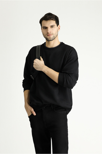 Kiğılı Bisiklet Yaka Oversize Pamuklu Sweatshirt