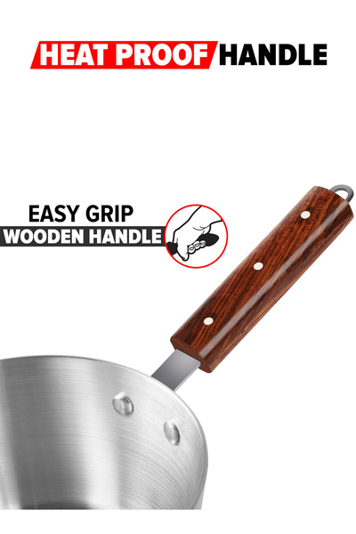 ELEGANT HOME Casserole and Milk Boiling and Sauce Making Aluminum Pot with Wooden Handle 3.5L