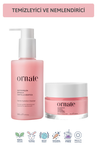 ORNATE Tüm Ciltler için Günlük Temizleyici ve Nemlendirici Bakım Seti