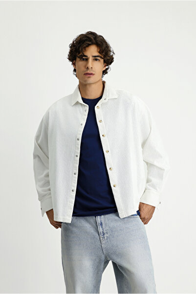 Kiğılı Дълга ръкавна, широка памучна риза с дебели ребра