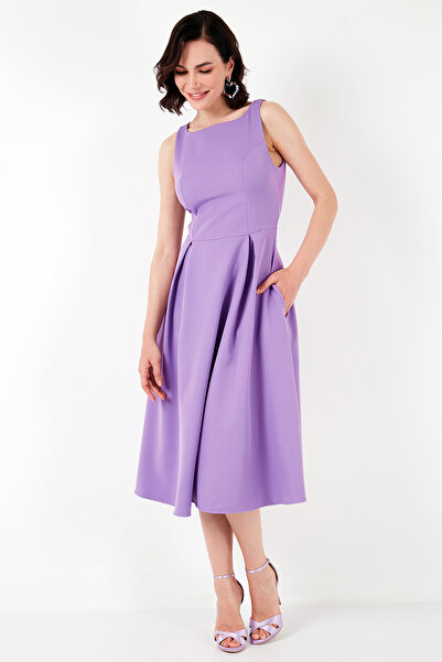 Lela Crew Neck Pocket Pleated Midi Dress Dress 6051963
