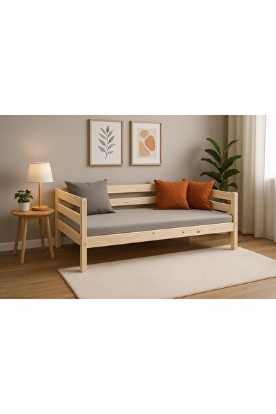 pinoxi Ahşap Sedir Kanepe 90x190 cm (İÇ ÖLÇÜ) Mindersiz DOĞAL NATURAL MASİF AHŞAP