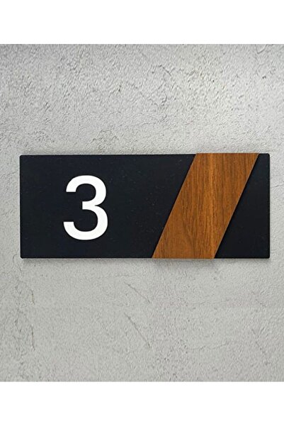 Yönline Door Number Black Matte Plexiglass Walnut Decor 15X7 cm Self Adhesive...