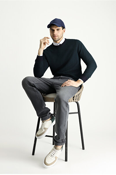 Kiğılı Bisiklet Yaka Slim Fit Desenli Triko Kazak