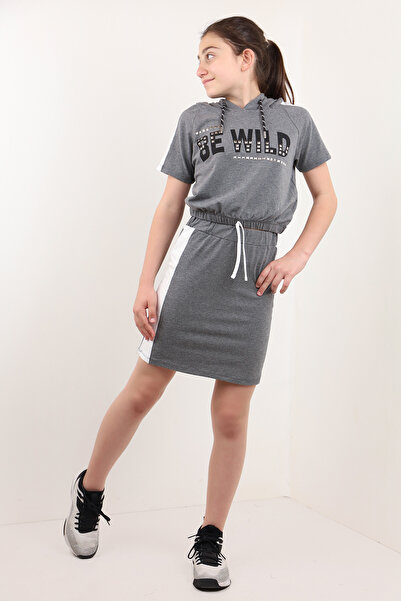 Toontoy Girl's Be Wild Printed Hooded Skirt Suit