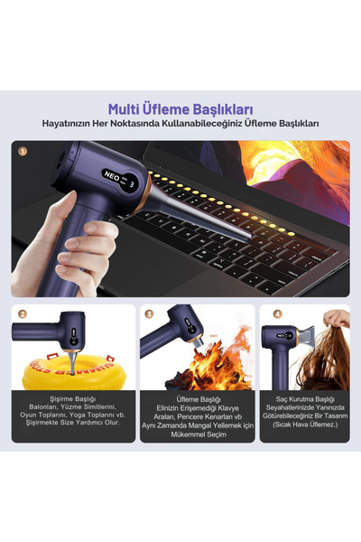 Neo Class 3 Kademeli Şarjlı Araç Süpürgesi, 15.000PA Çekim ve Üfleme, Dijital Ekran, Yedek Filtre - Neo